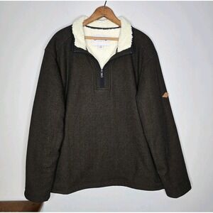 Orvis Quarter Zip Sherpa Lined Pullover Sweater Mens XLarge Brown Pockets Cozy